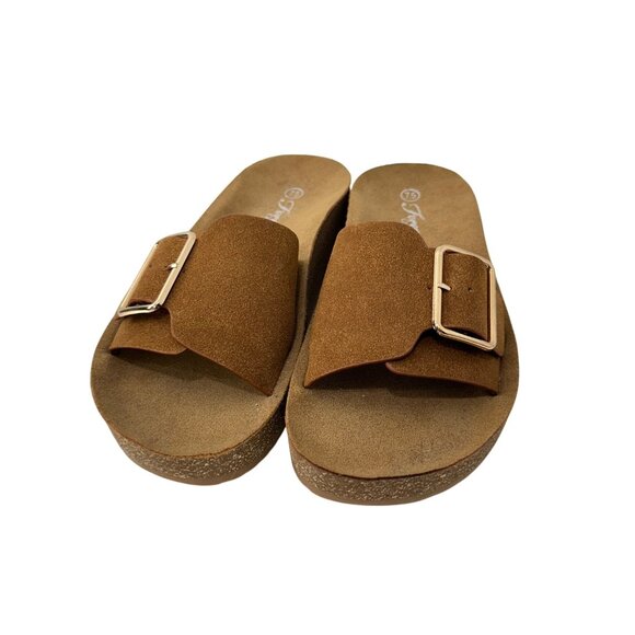 Forever Comfort Womens 7.5 Slip-On Platform Sandals Buckle Detail Cushioned Sole - Picture 10 of 15